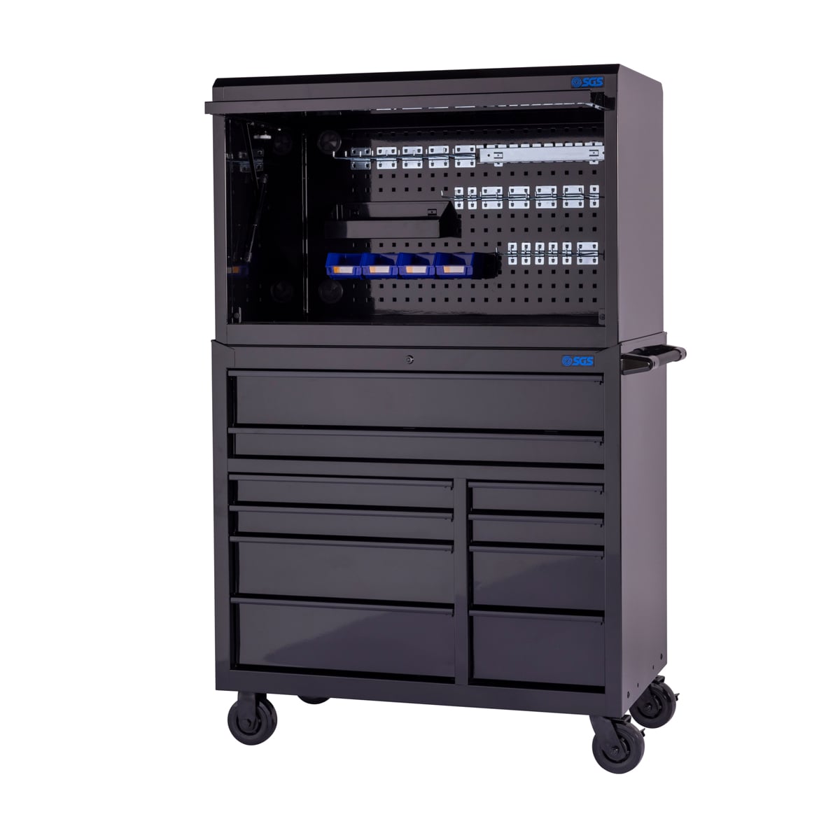 SGS 42in 10 Drawer Roller Cabinet with Top Hutch | Black